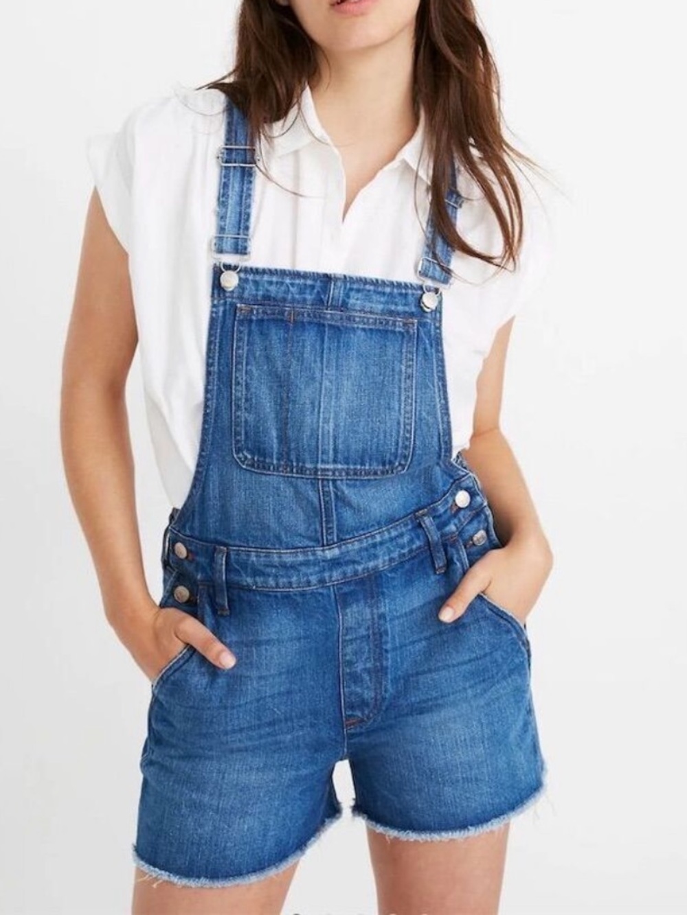 Madewell Women’s Blue Denim Short Overalls Sz S